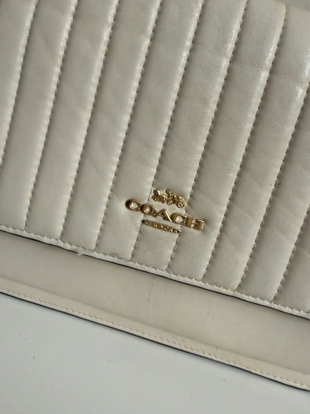 Coach White Quilted Leather Crossbody with Gold Chain